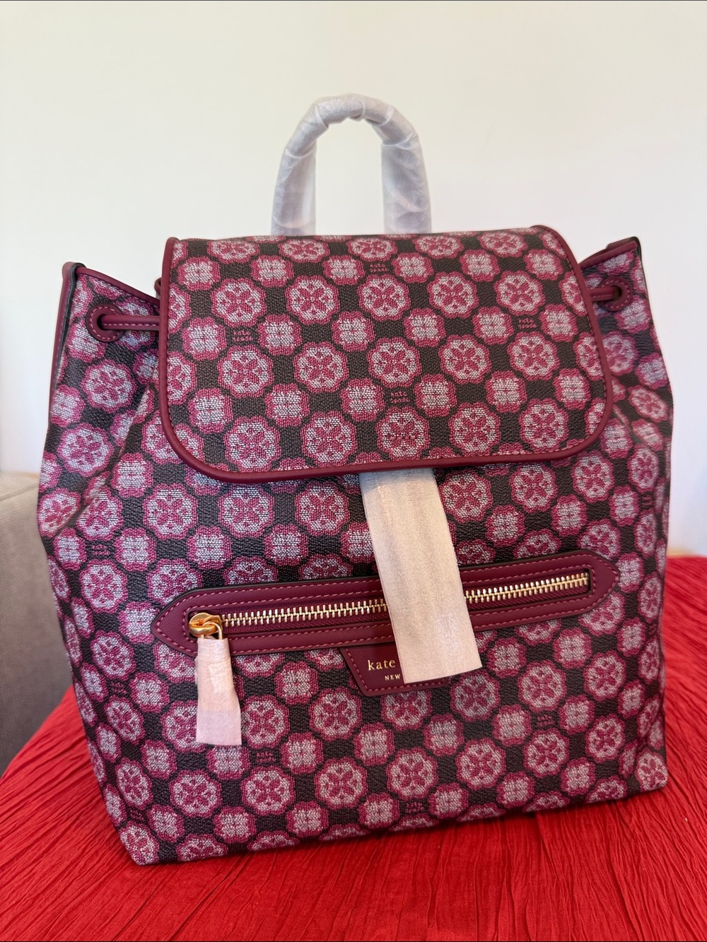 kate spade Pink and Burgundy Floral Jacquard Backpack